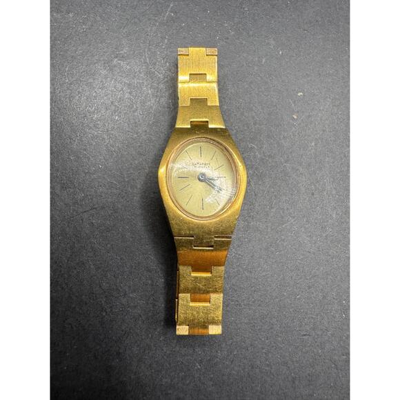 Vintage La Marque Manual Mechanical Oval Gold Tone Solid Link Watch 17 Jewels - Picture 2 of 13